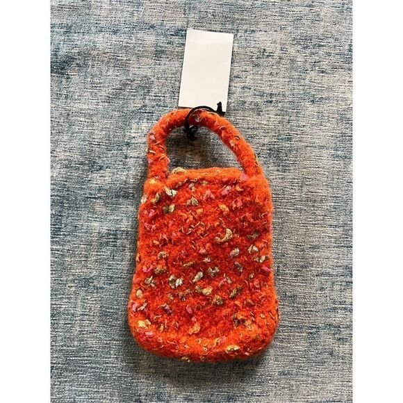 Handmade Orange Multi Color Knit Handbag - Picture 2 of 6